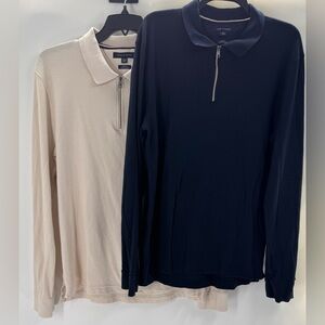 Men's Long Sleeve Polo Shirts - Navy and Cream